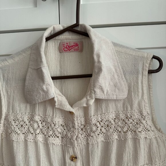 Grandi Women's Ivory Top, Sleeveless, Medium, Button Down Shirt - Picture 2 of 9